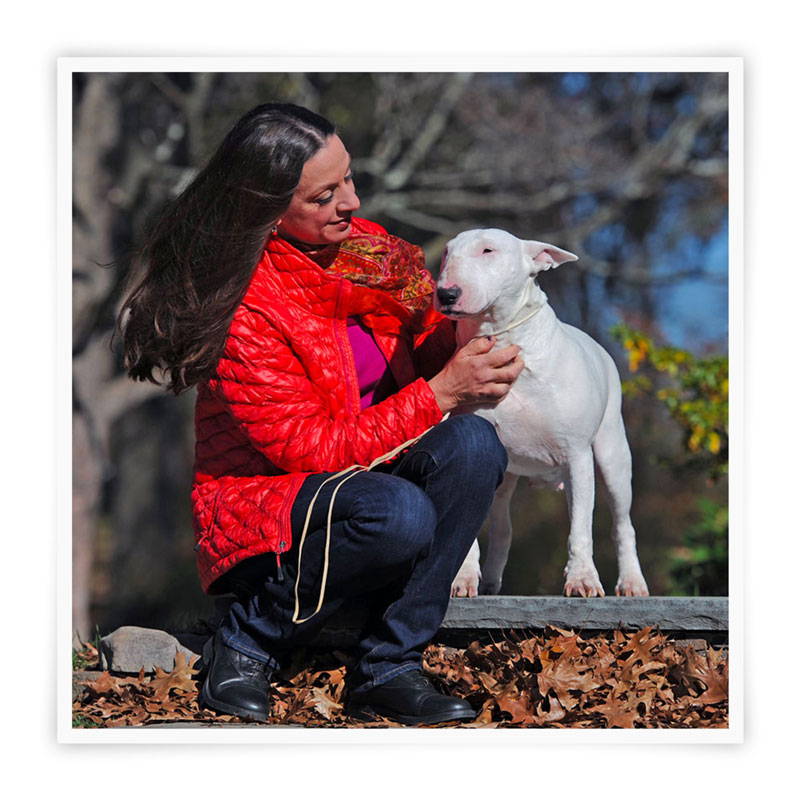 Jane with a white Bull Terrier